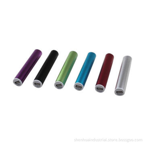 Cylinder-shaped aluminum power bank, 2600mAh, 9 colors for mixed up